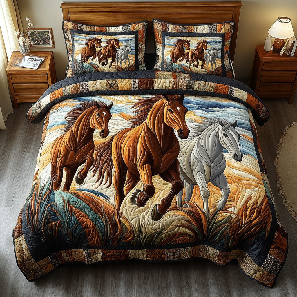 Wild Spirit Quilted Bedding Set Cute Bedroom Decor Good Gifts For Horse Lovers