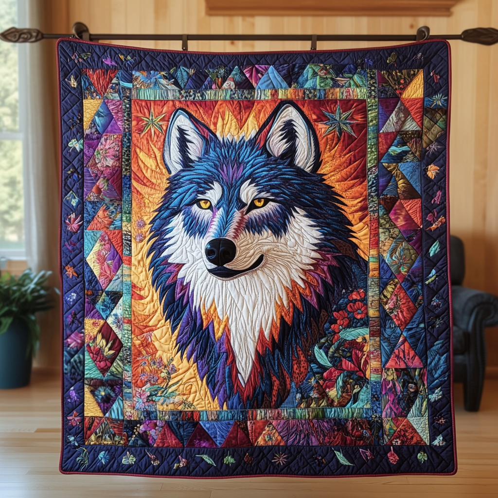 Wild Spirit Quilted Blanket Christmas Holiday Gifts For People Who Like Wolves