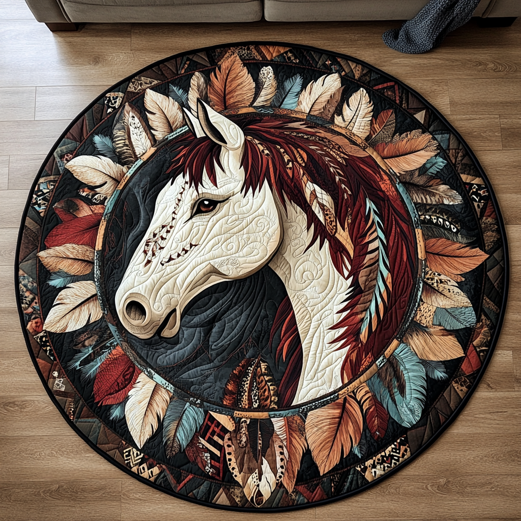 Wild Spirit Quilted Round Mat Front Door Decor Gifts For Horse Back Riders