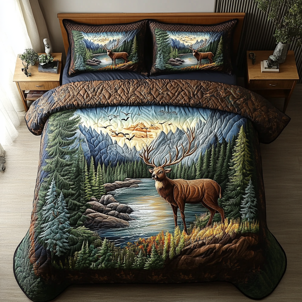 Wild Stag Quilted Bedding Set Bed Room Decoration Christmas Presents For Deer Hunters