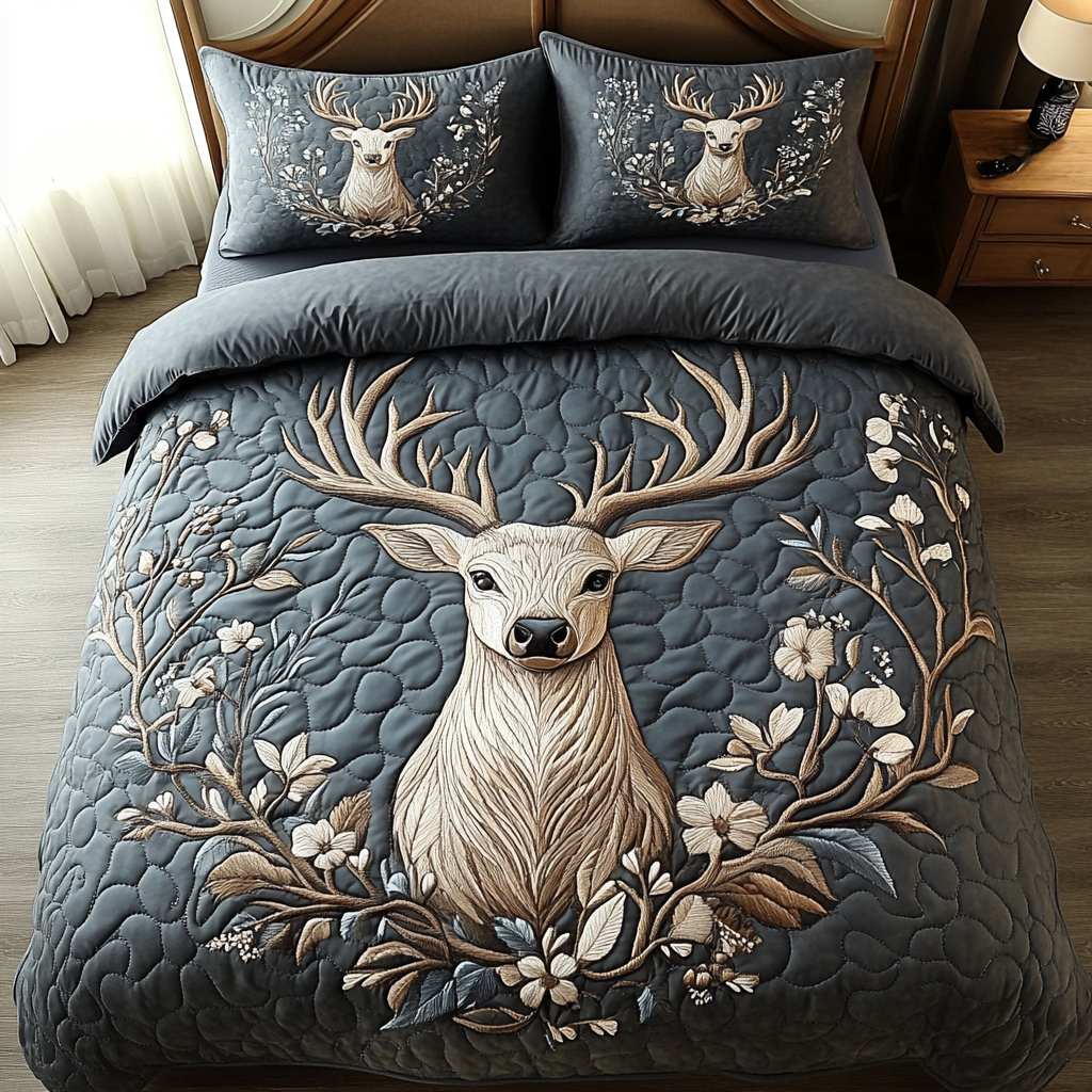 Wild Stag Quilted Bedding Set Lovely Bedroom Gift Idea for Housewarming