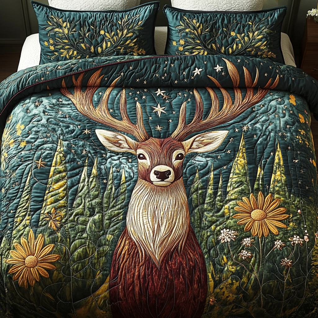 Wild Stag Quilted Bedding Set Luxury Bedding Set with Pillow Covers Included