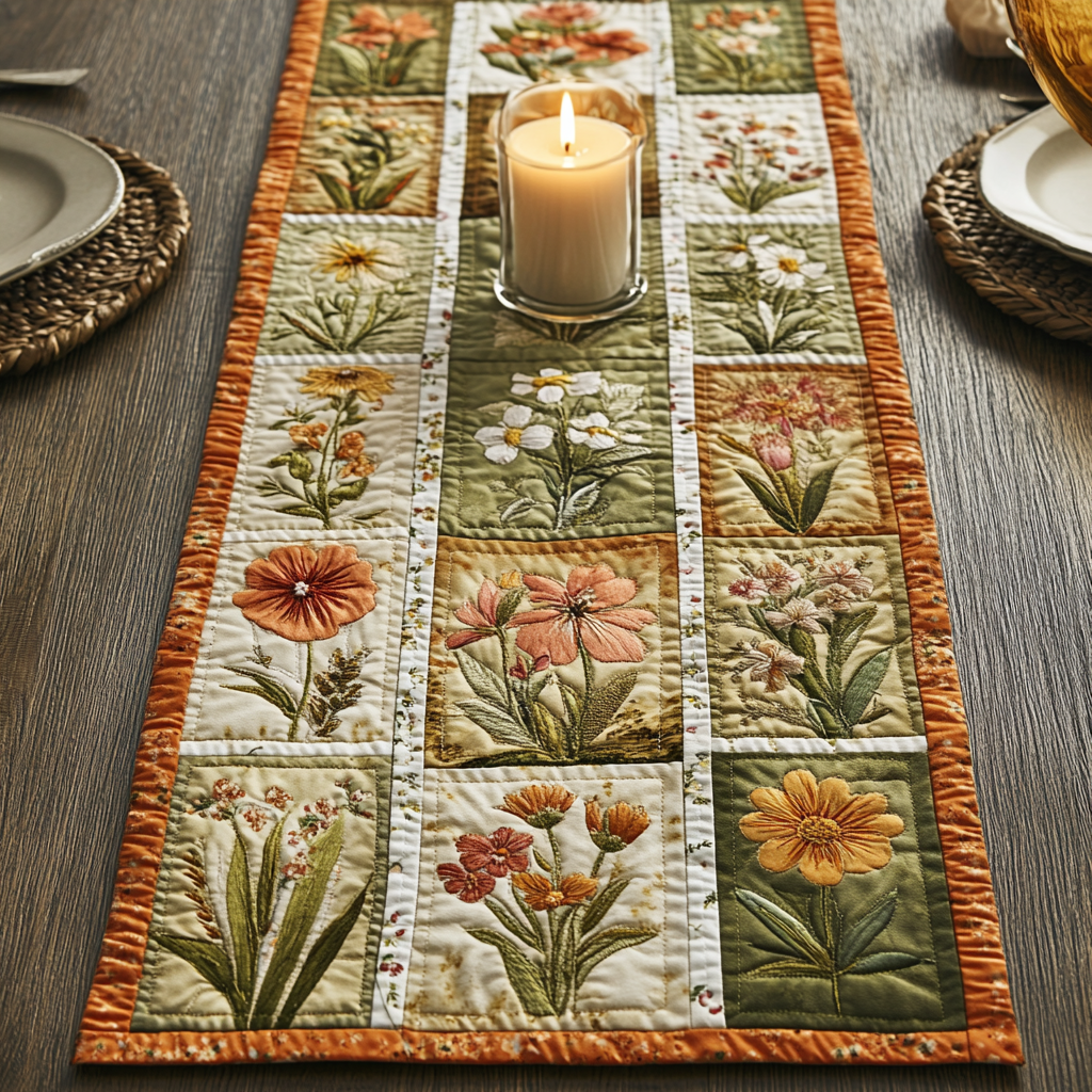 Wild Stitch Quilted Table Runner Flower Table Cover Flower Daisy Blossom Gifts
