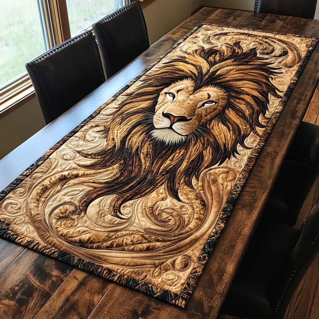 Wild Strength Quilted Table Runner Dining Room Table Decor Christmas Presents For Lion Lovers