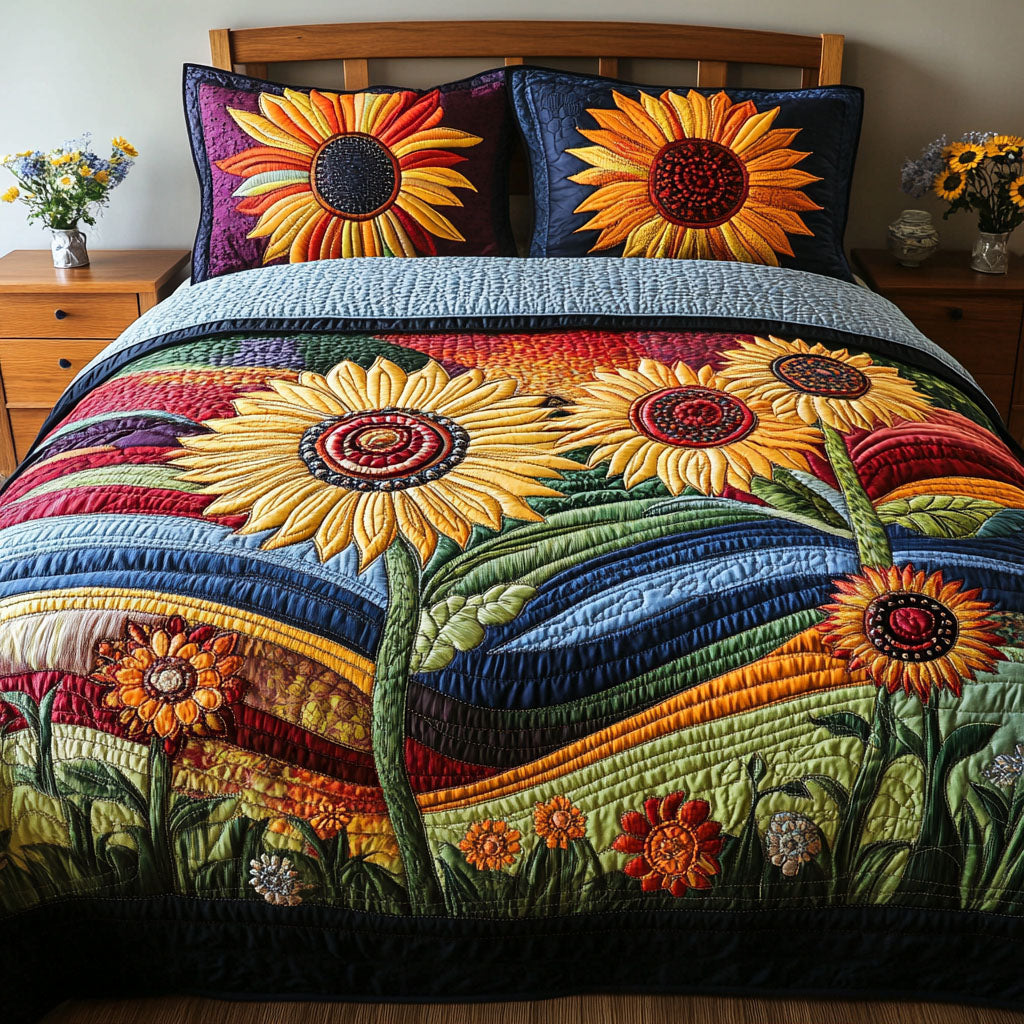 Wild Sunflower Charm Quilted Bedding Set Bedroom Decor Ideas Sunflower Gifts For Women