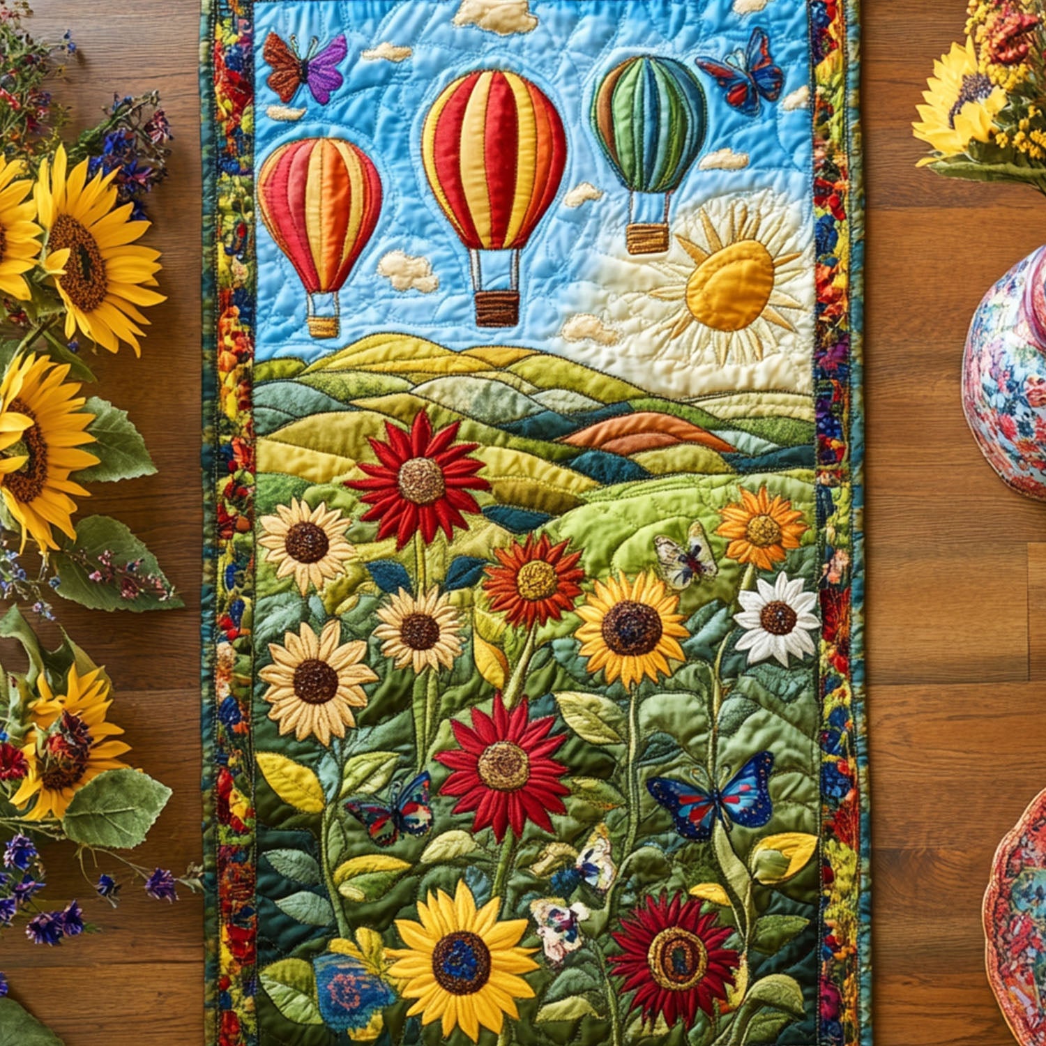 Wild Sunflower Trail Quilted Table Runner Flower Table Cover Dining Table Ideas