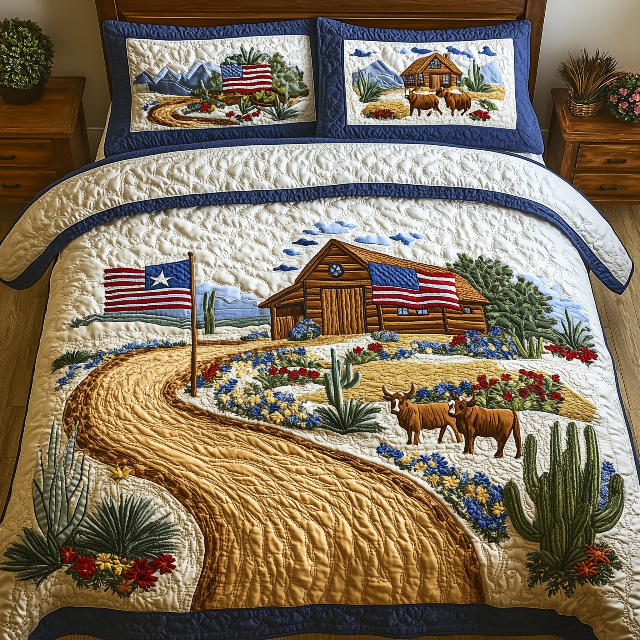 Wild Texas Dreams Quilted Bedding Set Duvet Cover Merchandise Cactus Birthday Gift