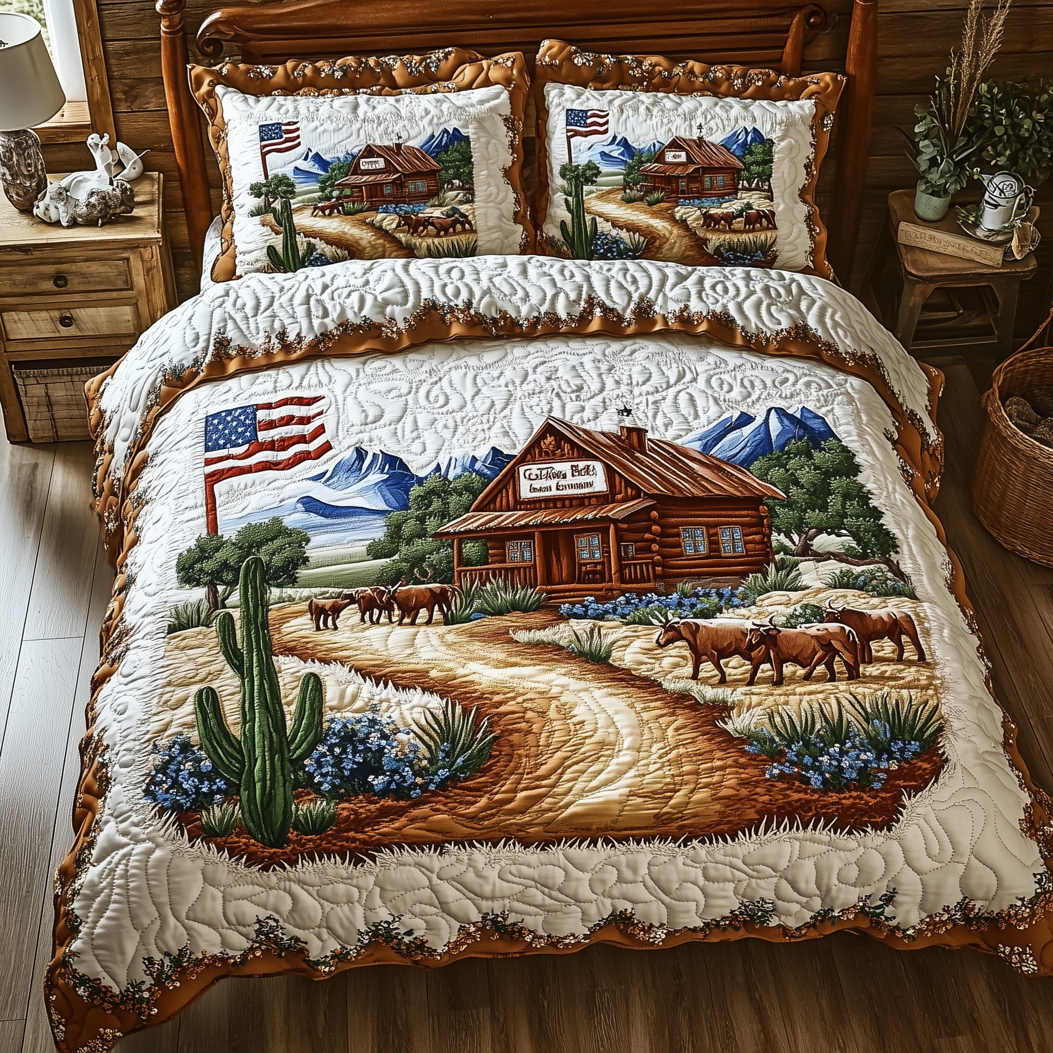 Wild Texas Dreams Quilted Bedding Set Duvet Cover Merchandise Cactus Housewarming Gift