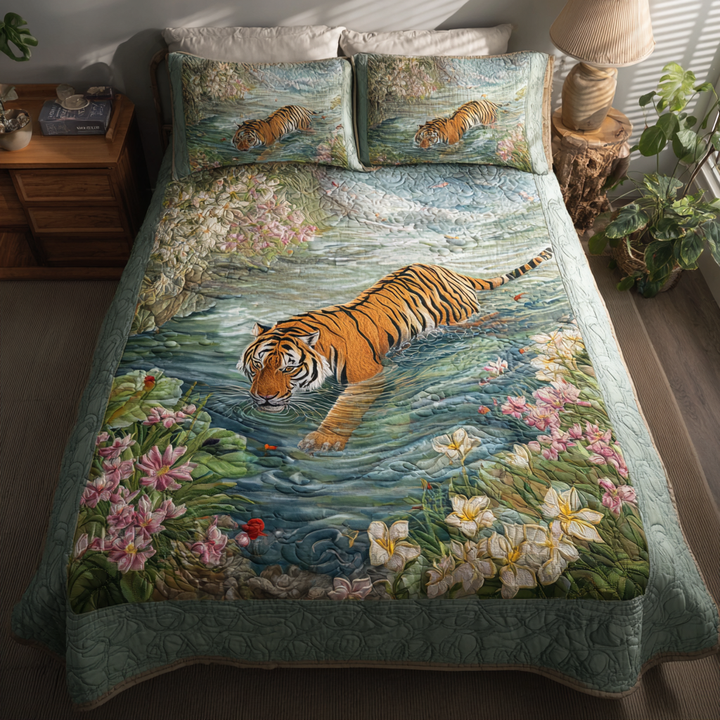 Wild Tiger Quilted Bedding Set Aesthetic Room Decor Tiger Christmas Gifts