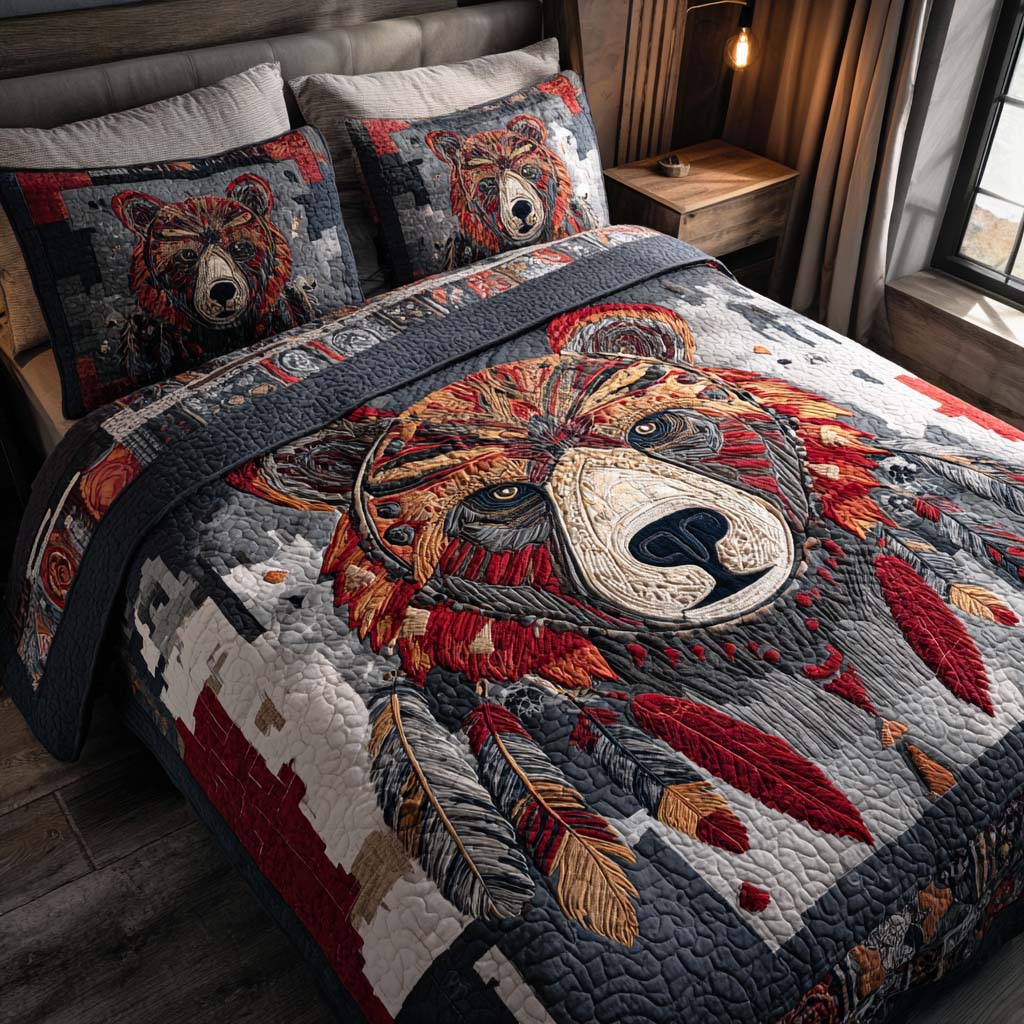 Wild Totem Quilted Bedding Set Cozy Bedroom Decor Bear Gifts For Him Her