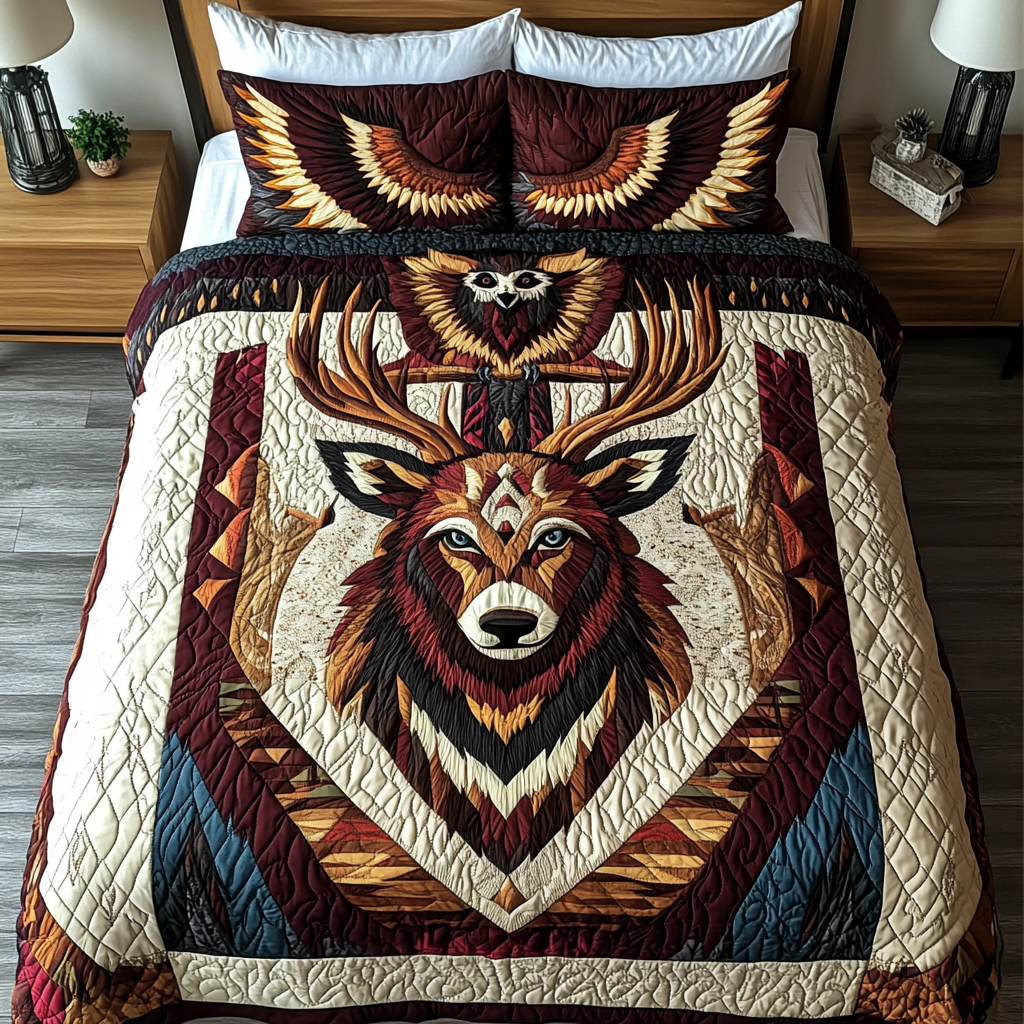 Wild Totem Quilted Bedding Set King Size Duvet Cover Father's Day Presents From Daughter