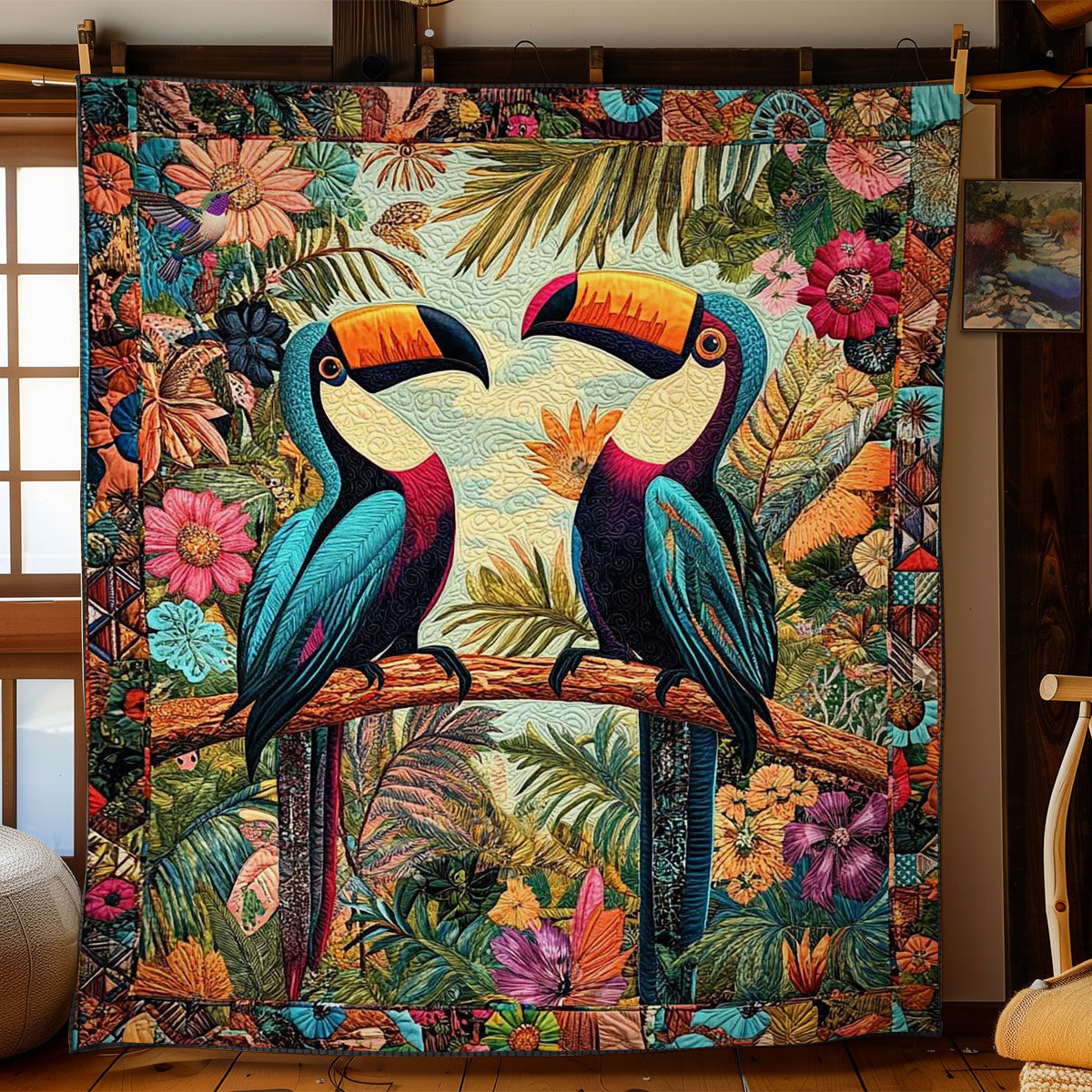 Wild Toucan Romance Xmas Quilted Blanket Blanket Coolf Gifts For Married Couples