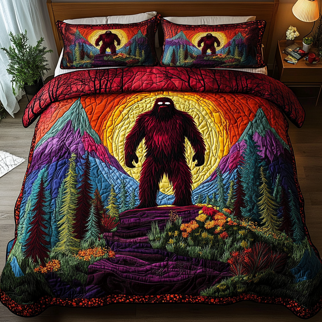 Wild Tracks Quilted Bedding Set Bed Decorations Bigfoot Gift Items