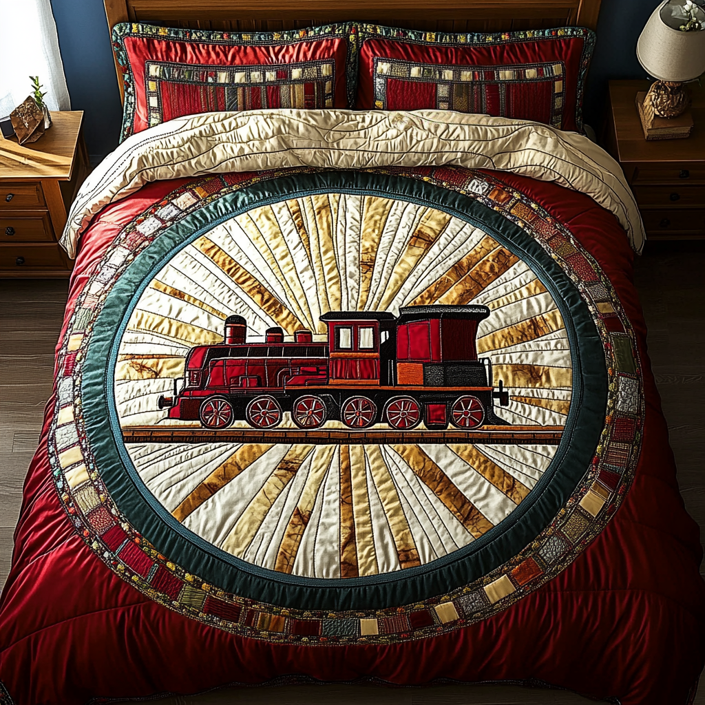 Wild Train Quilted Bedding Set Bedroom Decorations Gifts For Model Train Enthusiasts