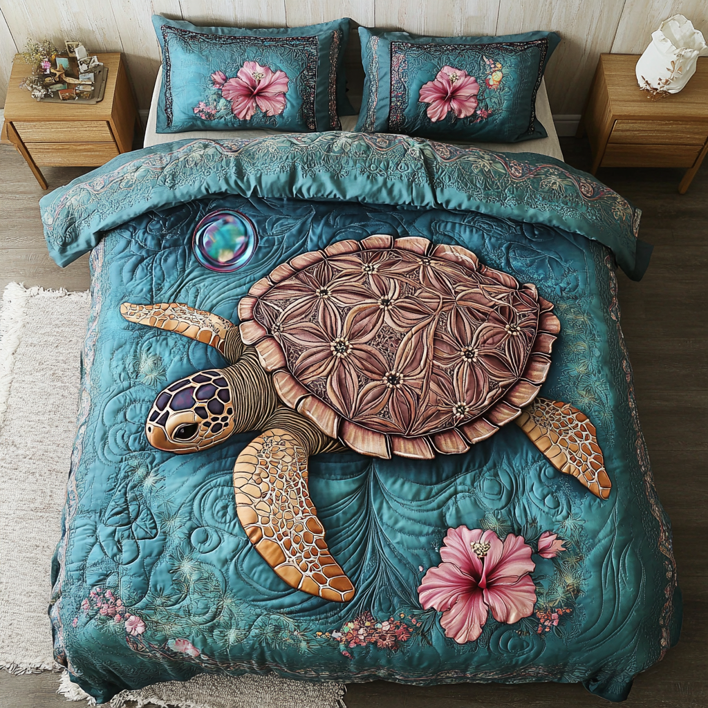 Wild Turtle Quilted Bedding Set Bedroom Decor Sea Turtle Gift Ideas For Her