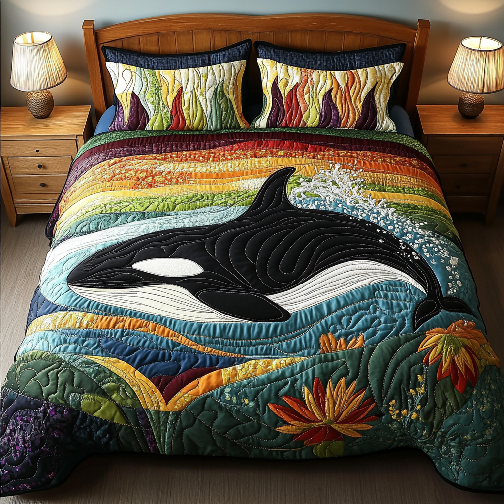 Wild Wave Quilted Bedding Set Bed Decorations Whale Gifts For Him Her