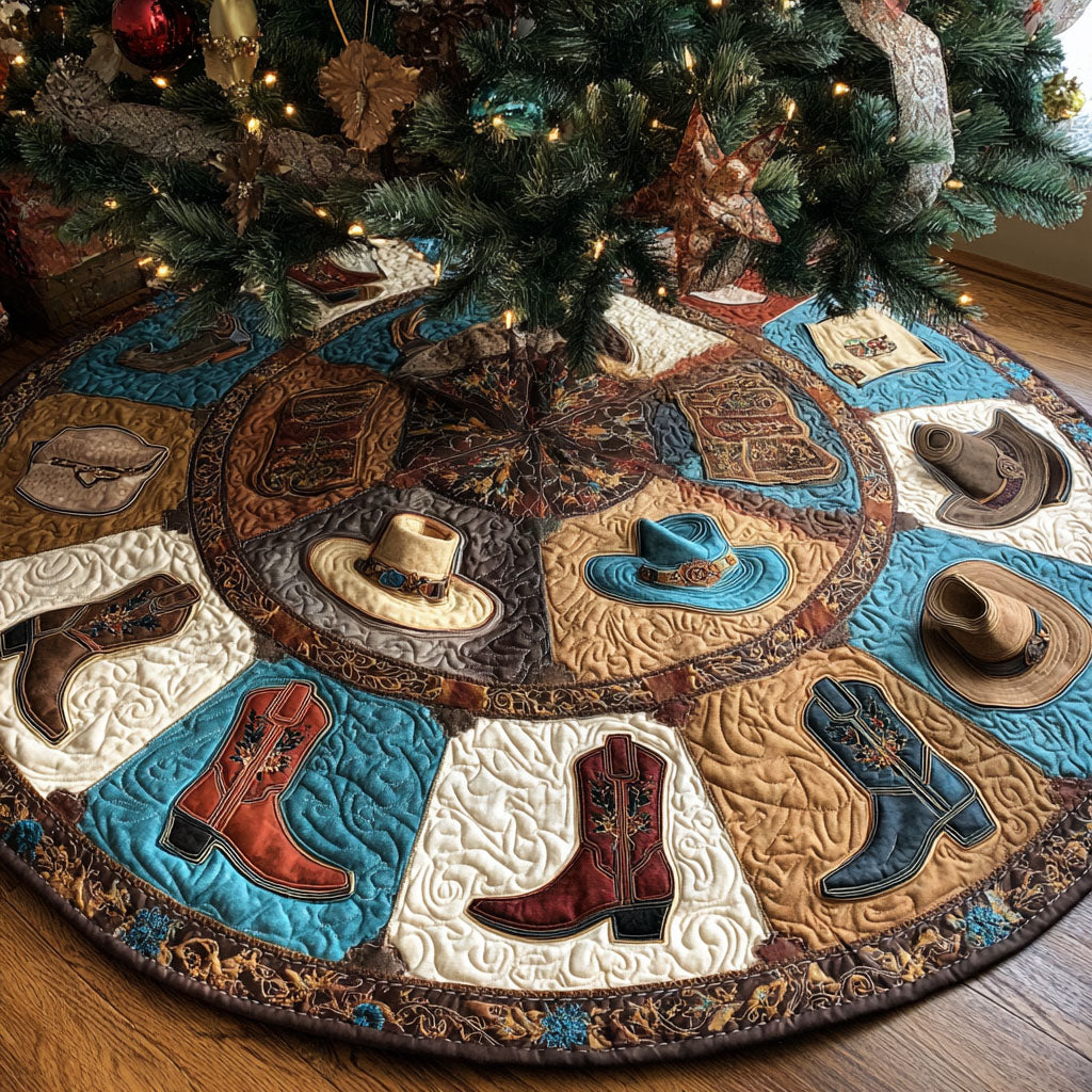 Wild West Boots Christmas Quilted Tree Skirt Holiday Decor Christmas Presents For Cowboys