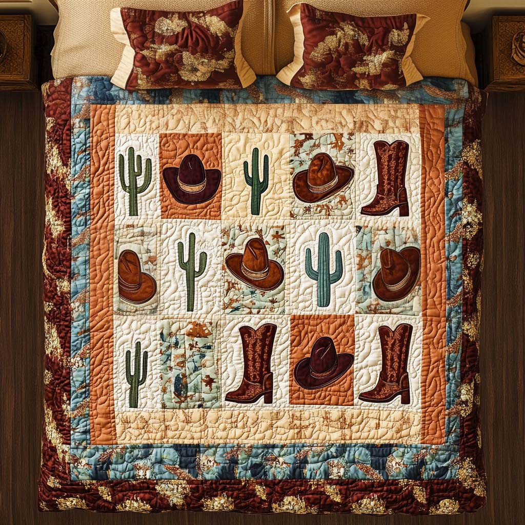 Wild West Boots Quited Bedding Set Meaningful Home Gift for Special Occasions