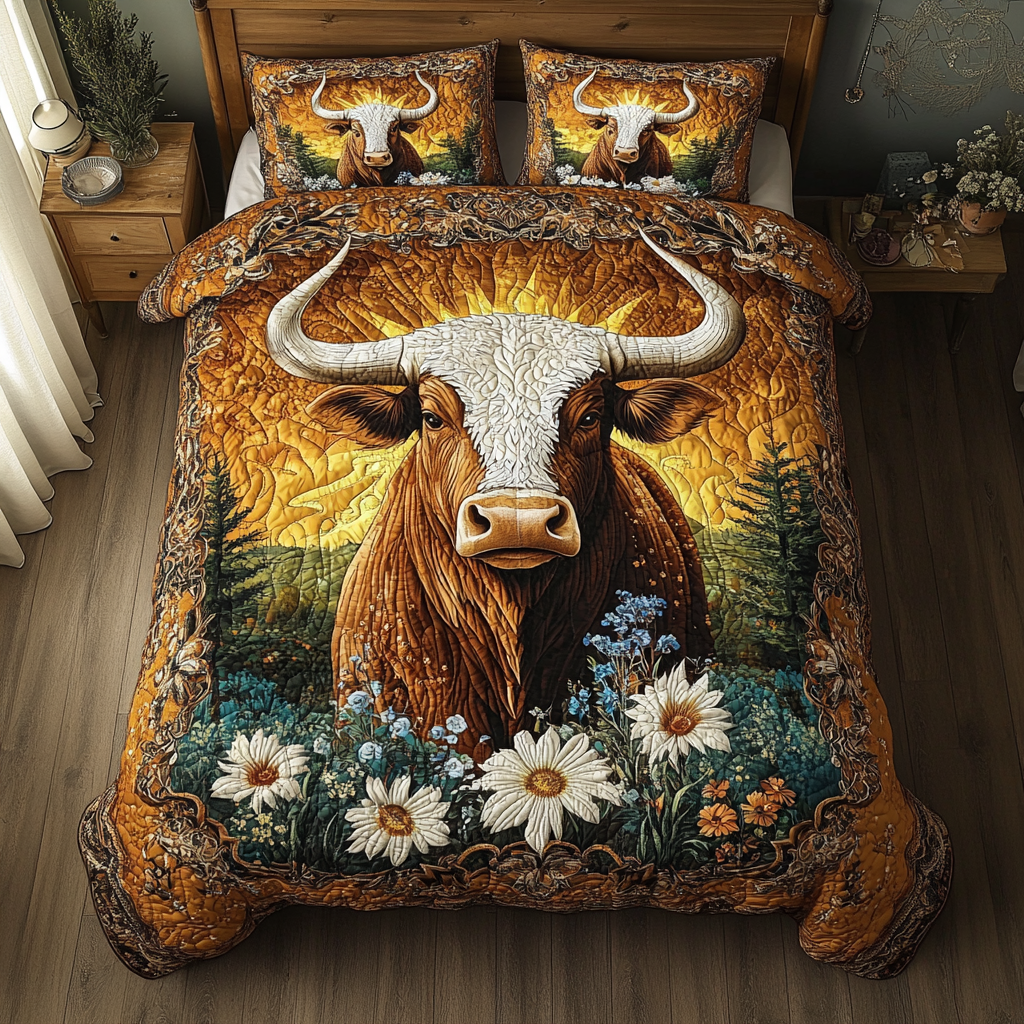 Wild West Charm Quilted Bedding Set Bed Decor Ideas Highland Cow Presents