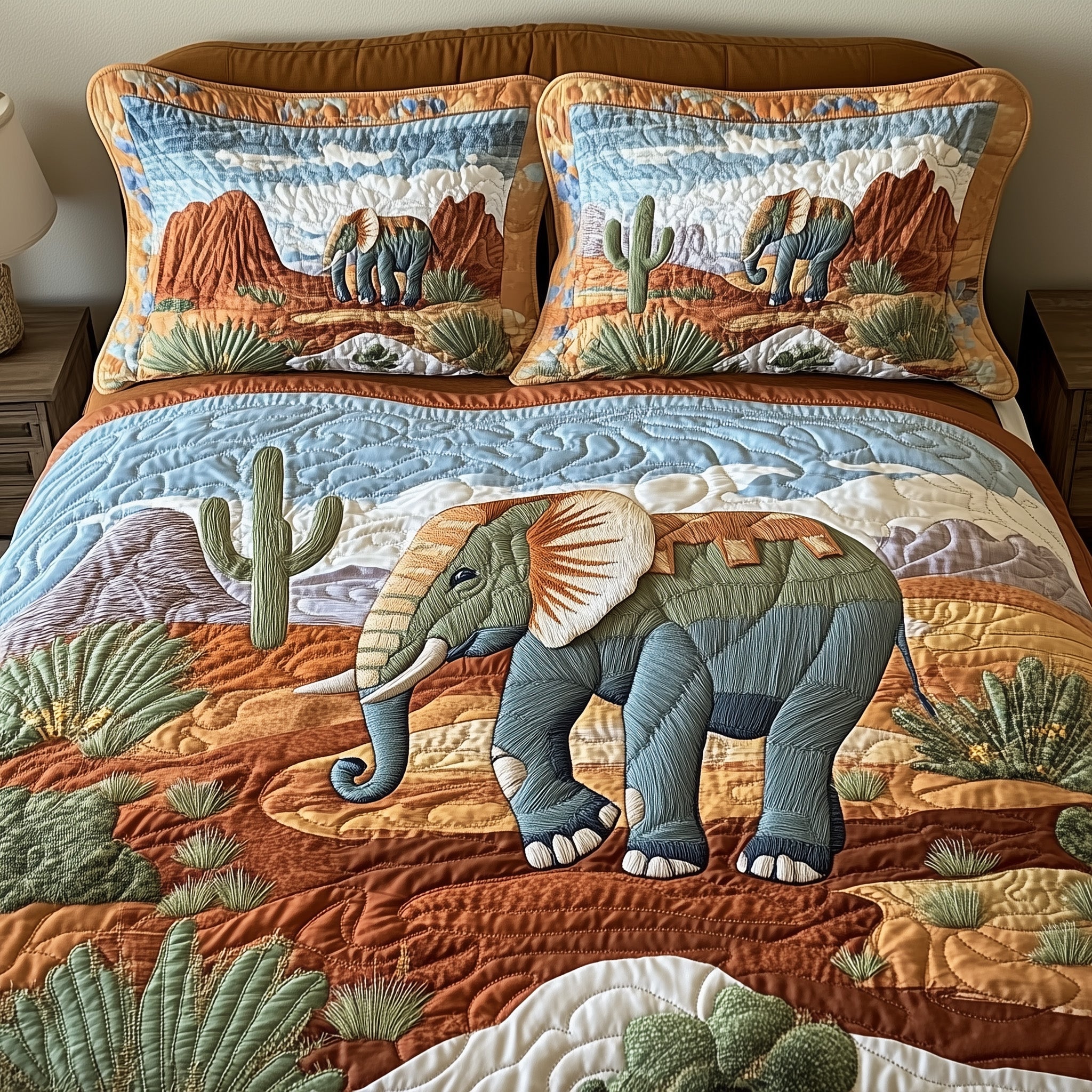Wild West Elephant Quilted Bedding Set Striped Design