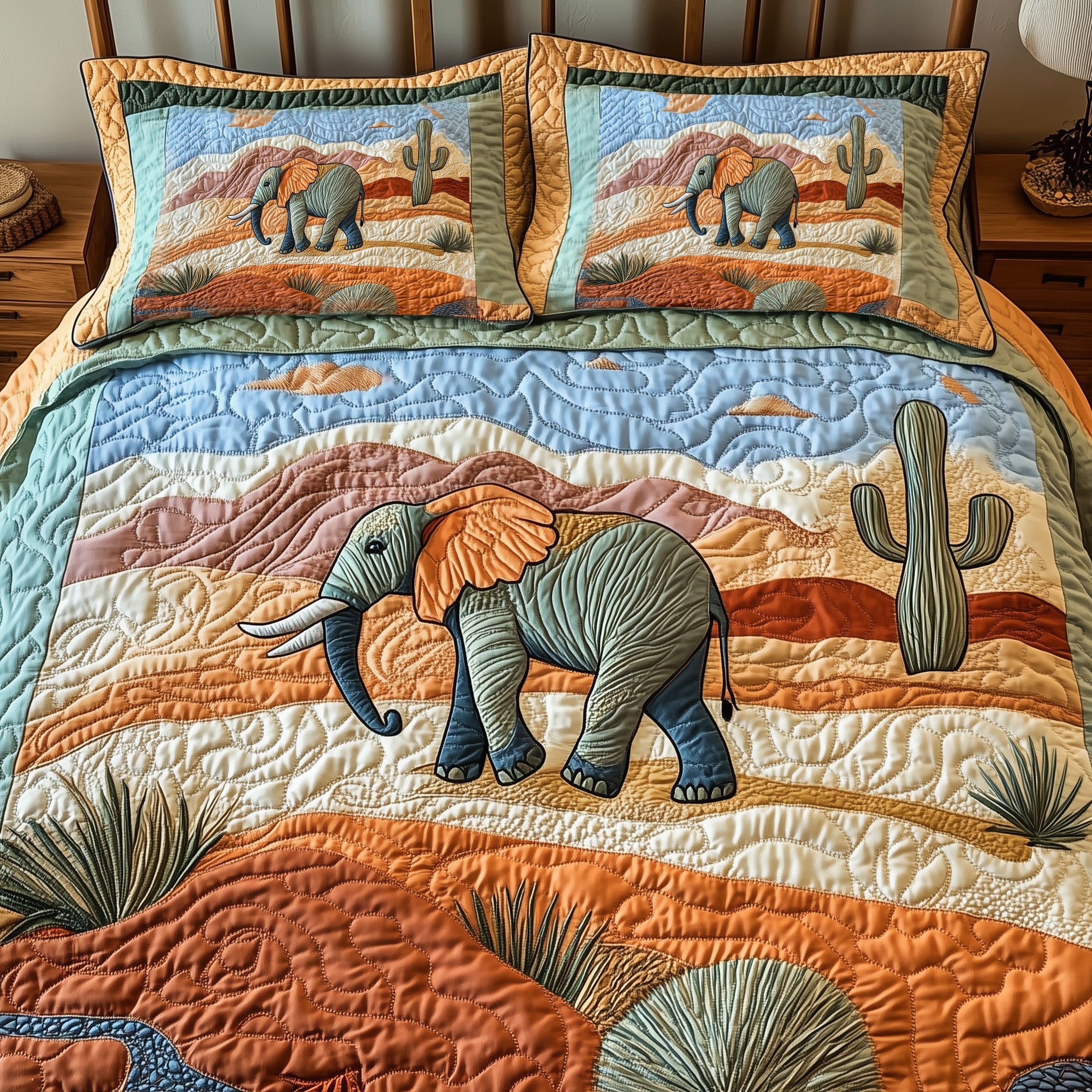 Wild West Elephant Quilted Bedding Set Unique Pattern
