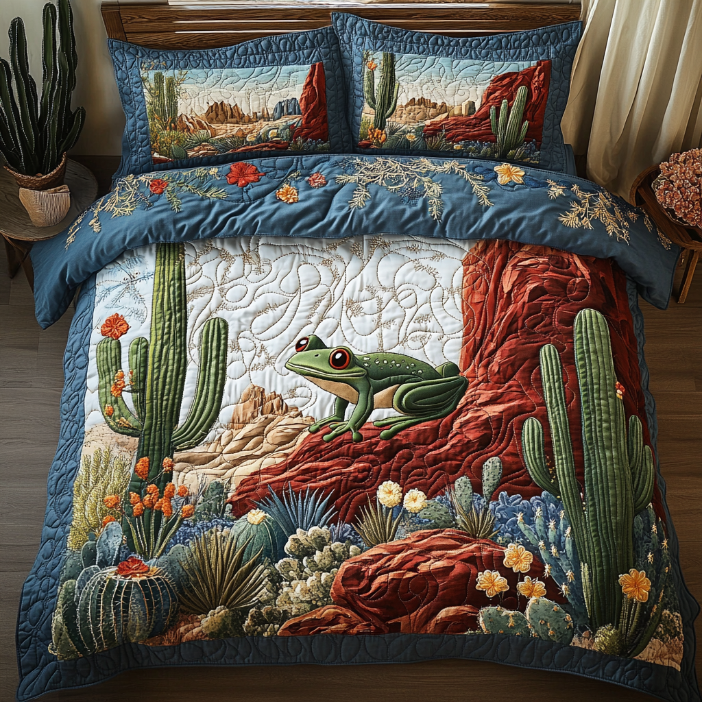 Wild West Frog Quilted Bedding Set Holiday Duvet Cover Set Cute Frog Things To Buy
