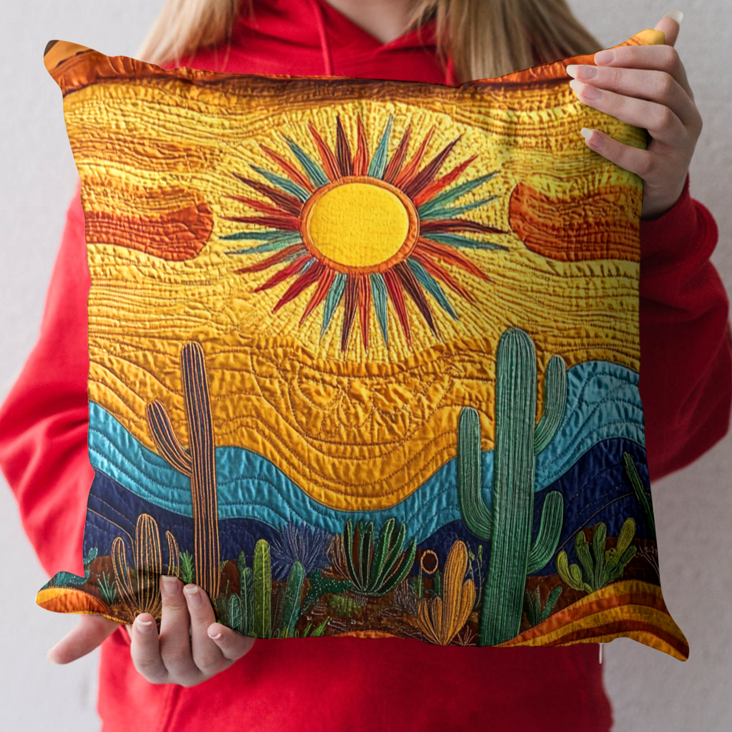 Wild West Glow Quilted Pillow Case Throw Pillow Case Covers Christmas Cactus Gift