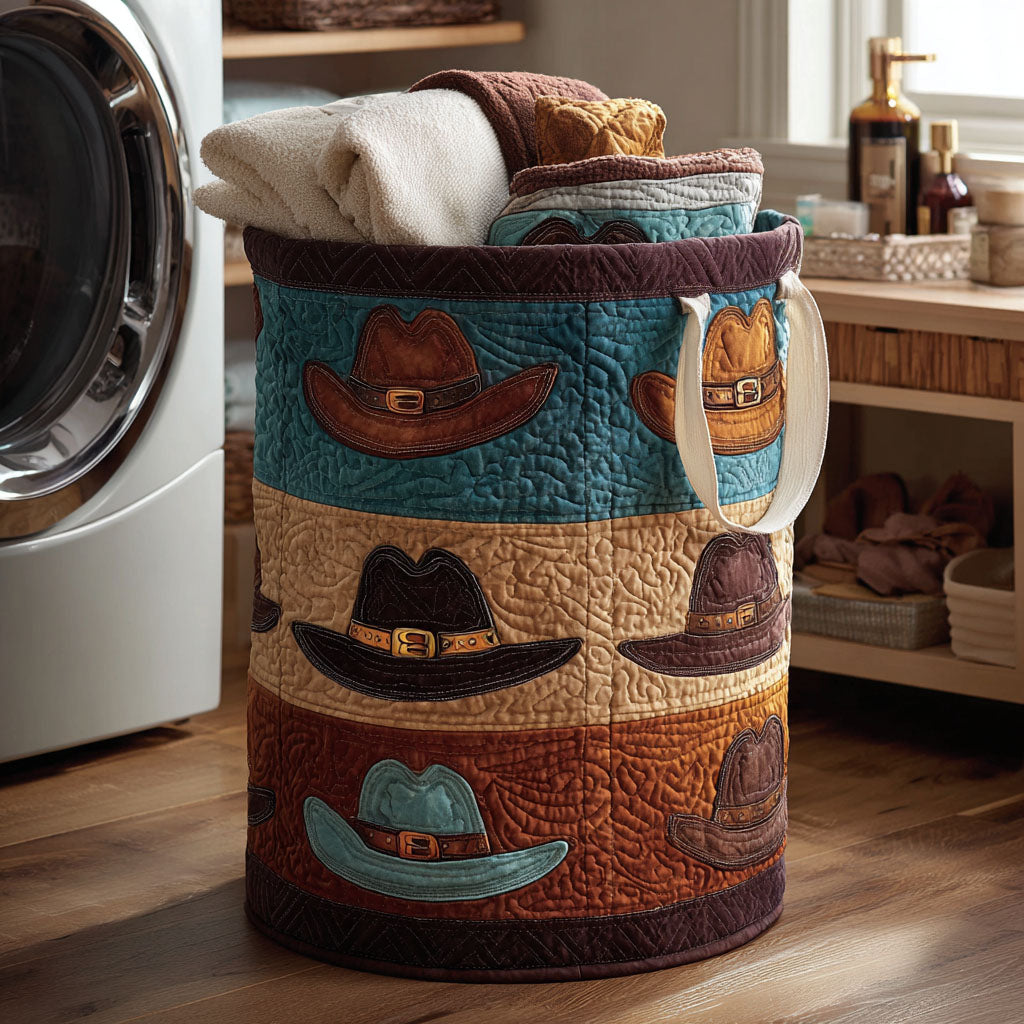 Wild West Hats Quilted Laundry Basket Decorative Quilted Laundry Basket for Neat Spaces