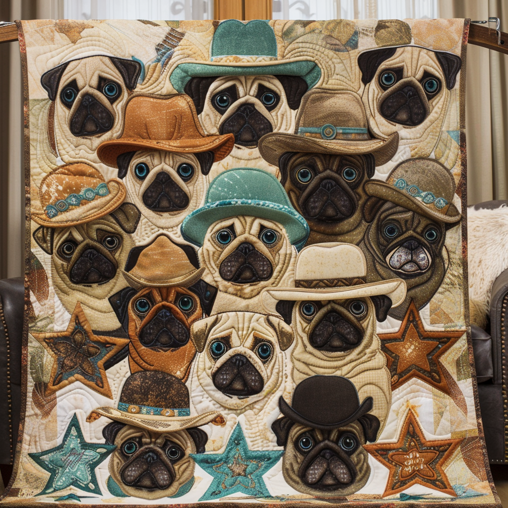 Wild West Pug Quilted Blanket Presents For Pug Lovers
