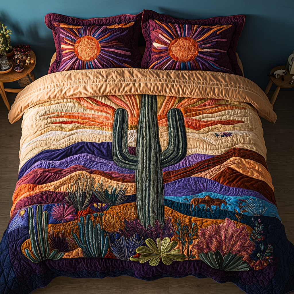 Wild West Quilted Bedding Set Best Christmas Duvet Cover Set Cactus Housewarming Gift