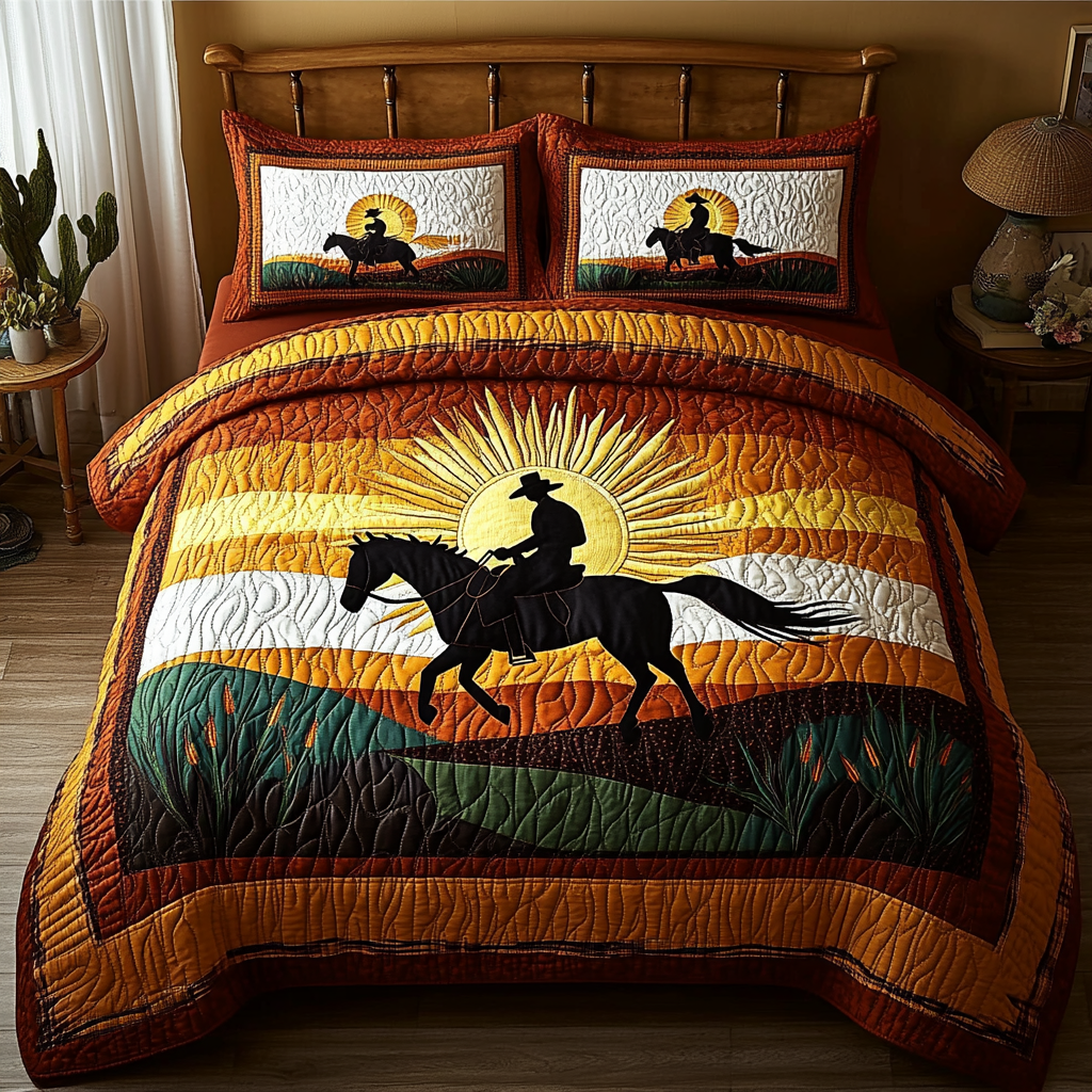Wild West Trails Quilted Bedding Set Bedroom Decorations Cowboy Gifts For Him