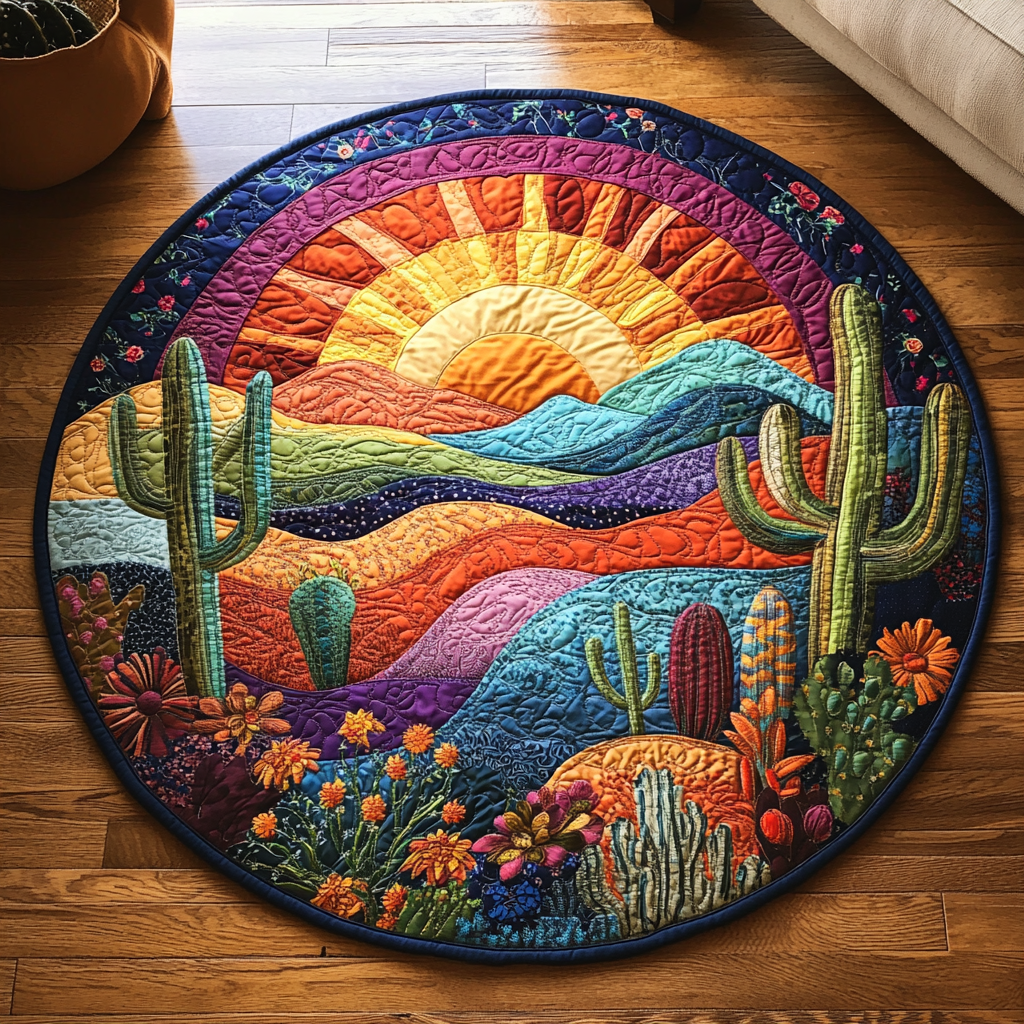 Wild West Wonders Quilted Round Mat Foyer Decor Ideas Novelty Cactus Gifts