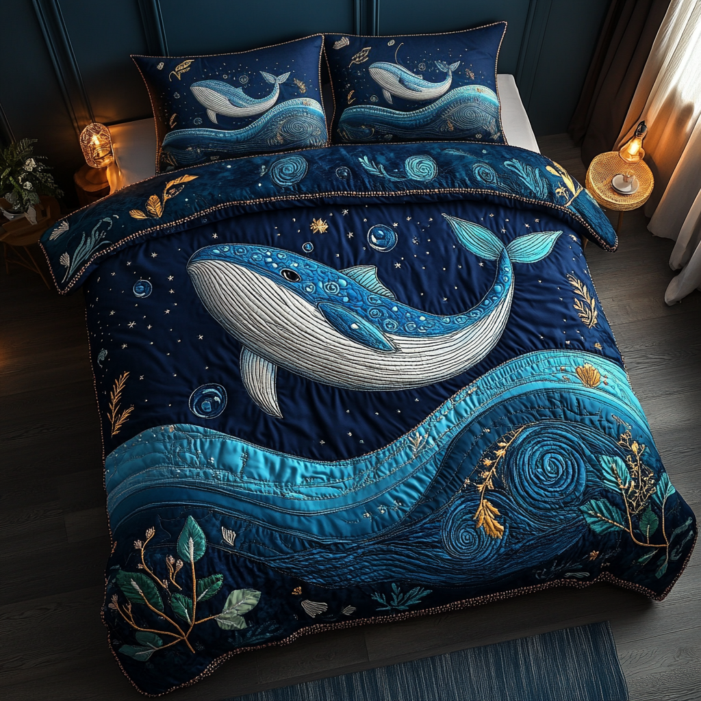 Wild Whale Quilted Bedding Set Best Comforter Sets Whale Related Gifts