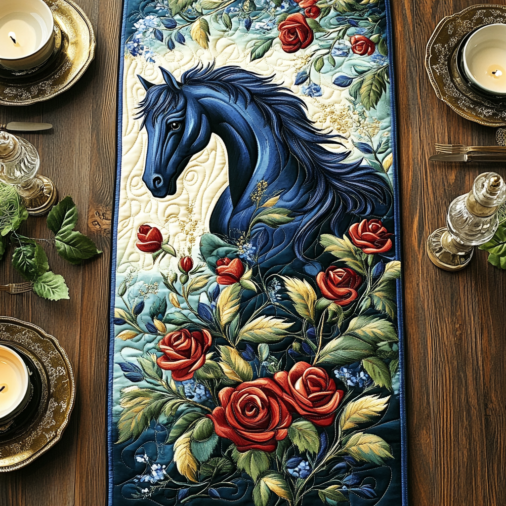 Wild Whispers Quilted Table Runner Elegant Holiday Decor Horse Themed Presents