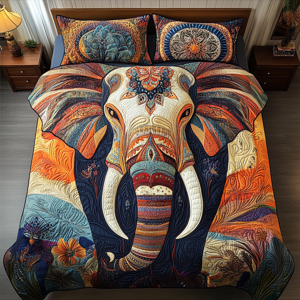 Wild Wisdom Quilted Bedding Set Bedroom Decorations Presents For Elephant Lovers