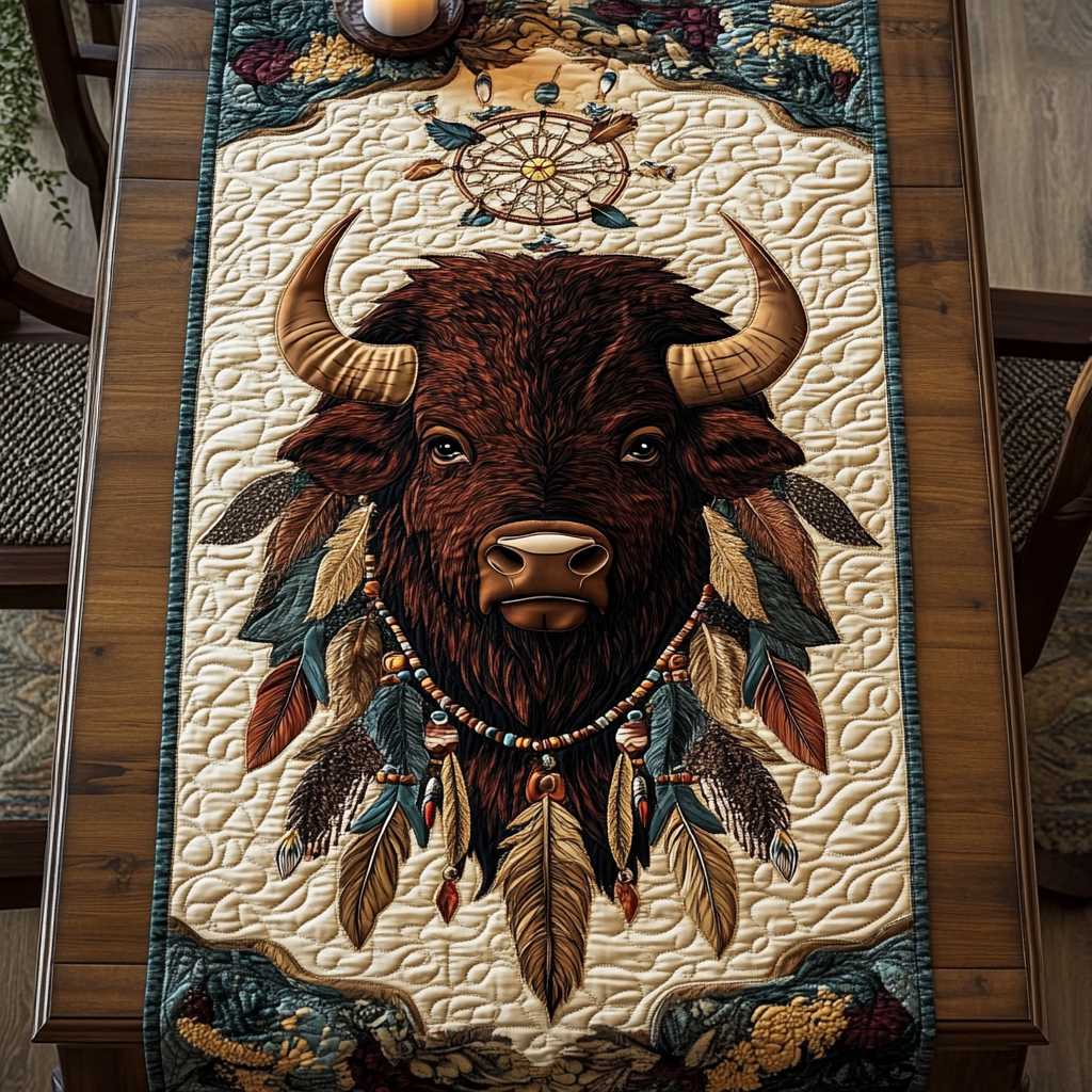 Wild Wisdom Quilted Table Runner Dining Room Table Decor Ideas Great Bison Themed Gifts