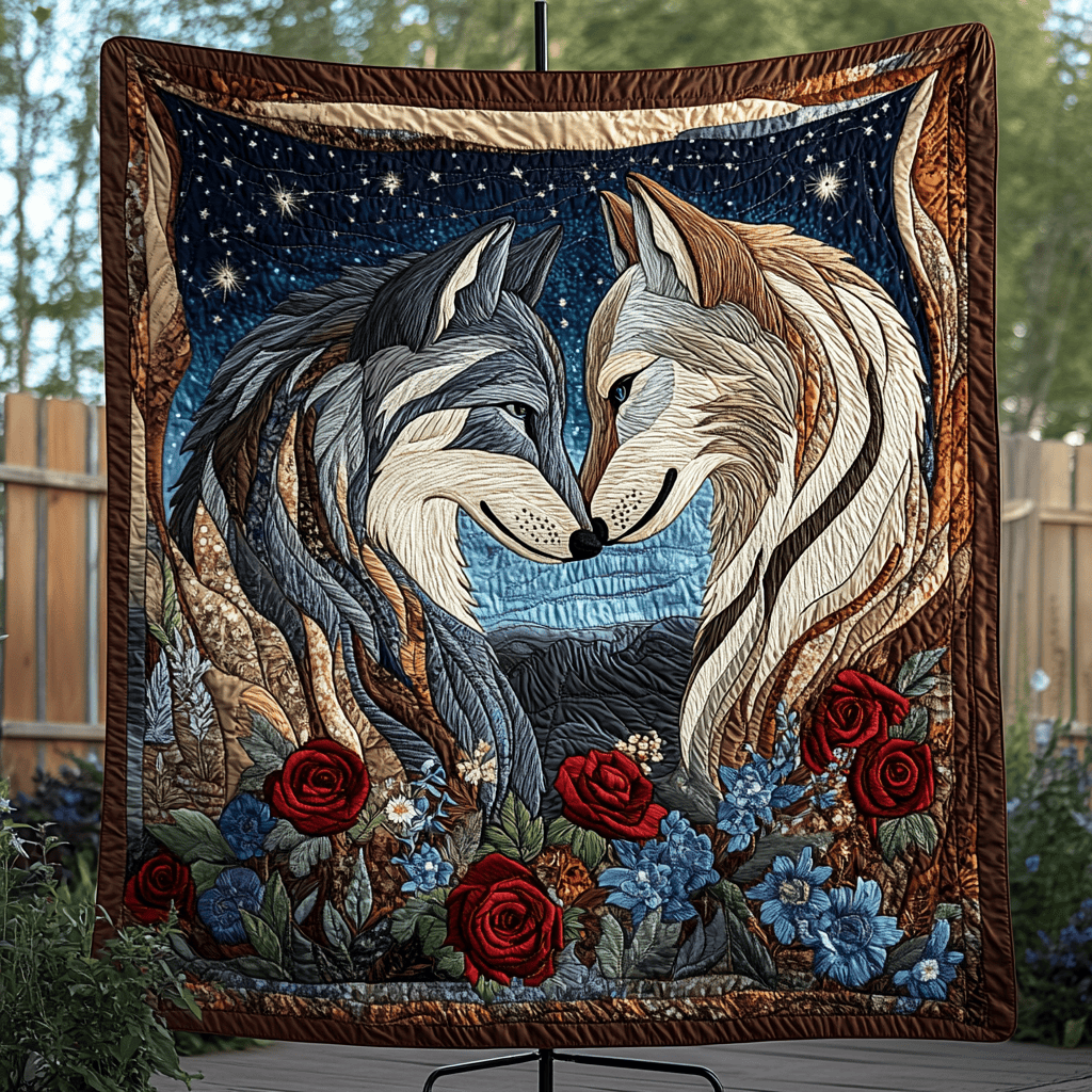 Wild Wolf Cosmic Bond Quilted Blanket Room Decor Ideas Gifts For Wolf Lovers