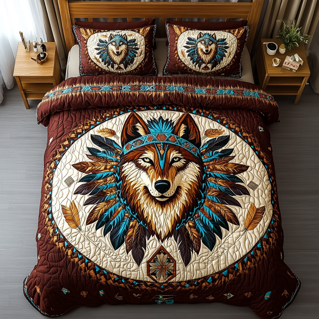 Wild Wolf Quilted Bedding Set Bed Decor Gifts For People Who Love Wolves