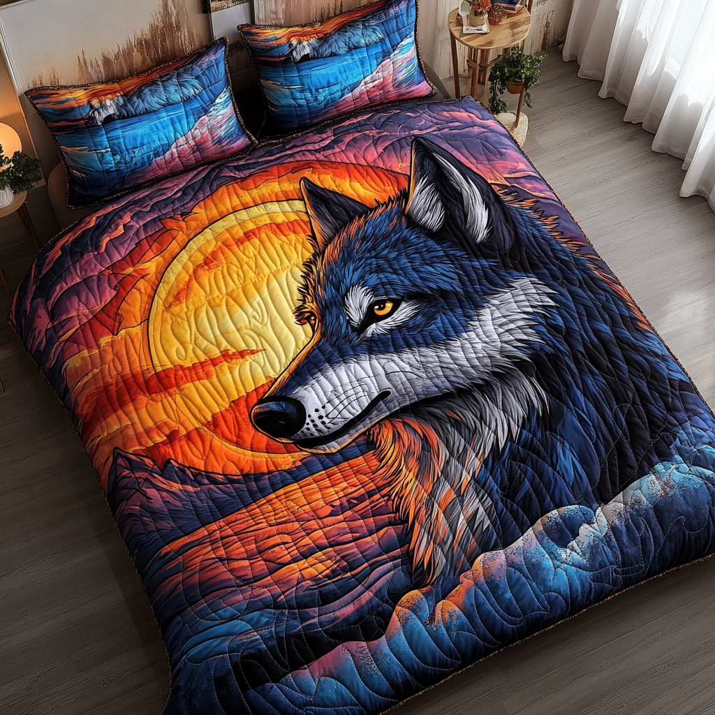 Wild Wolf Quilted Bedding Set Best Comforter Sets Themed Wolf Gifts For Her
