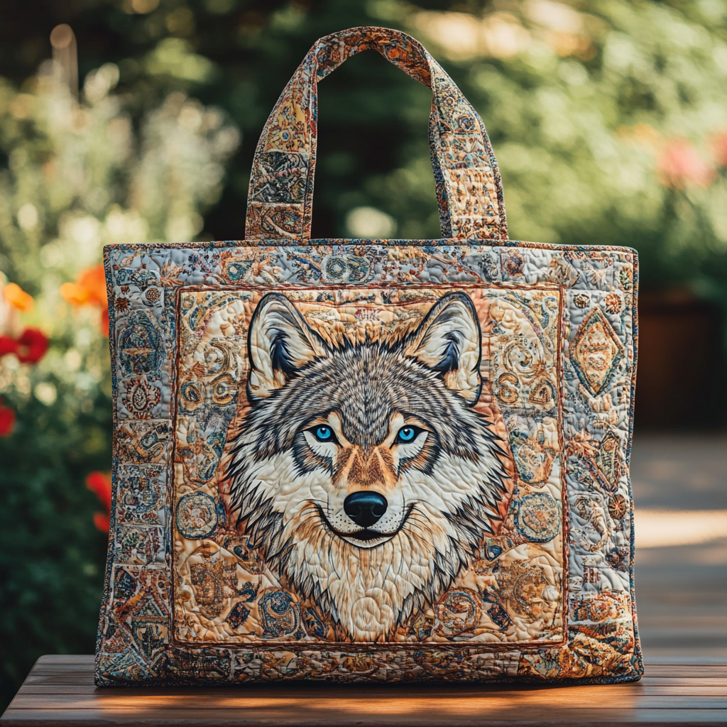 Wild Wolf Quilted Tote Bag Wolf Themed Gifts