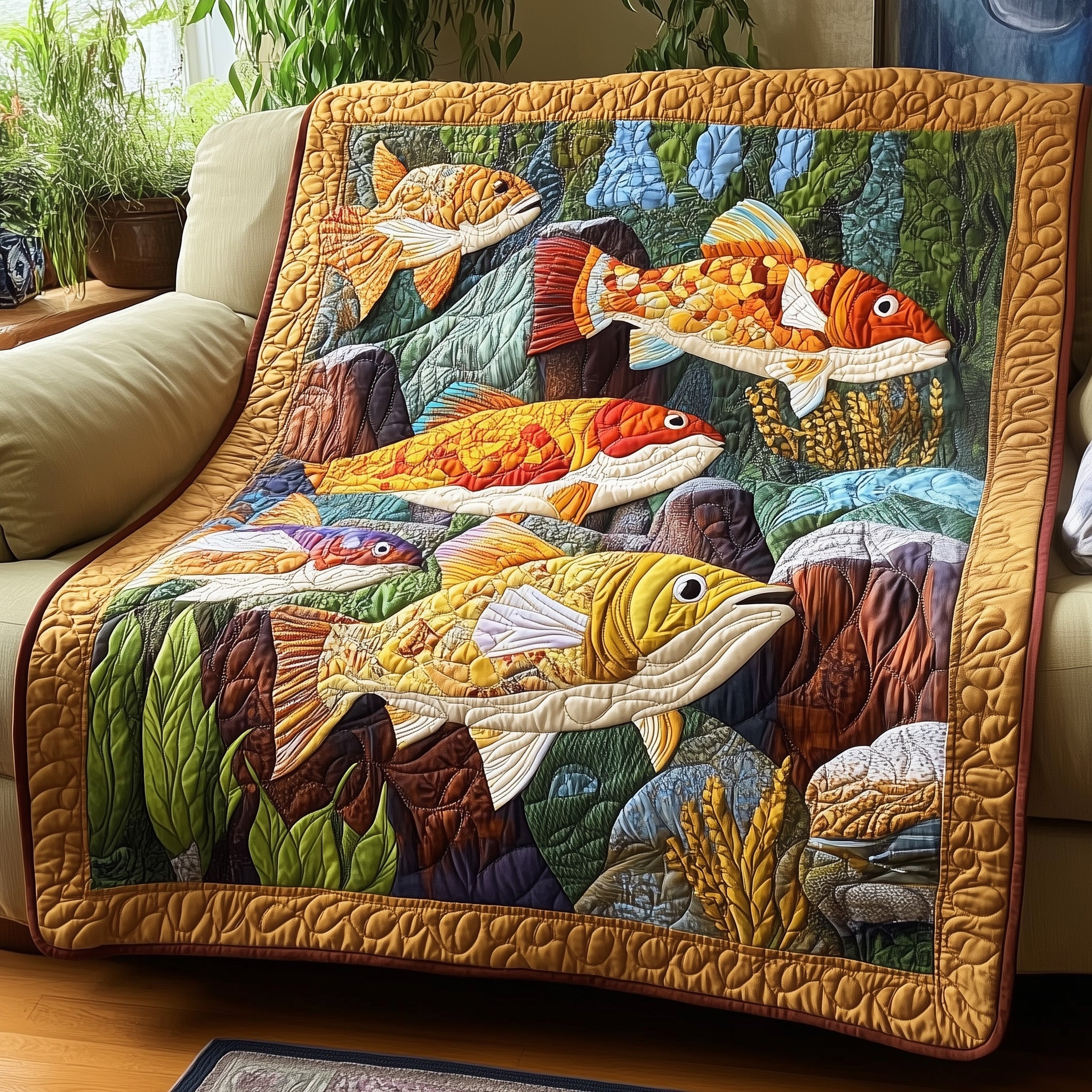 Wild Wonders Quilted Blanket Sofa Throw BlanketItems Stuff For Fishing Lovers