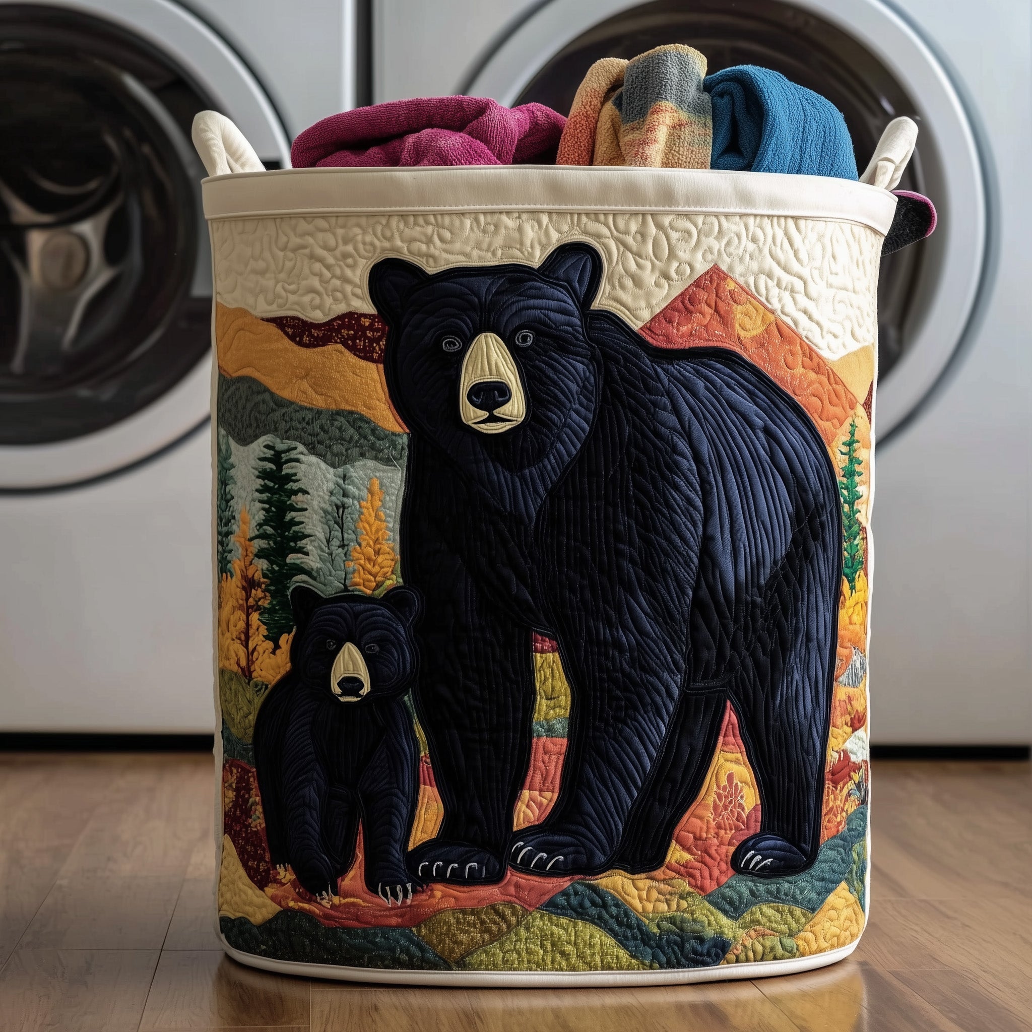 Wilderness Bear Quilted Laundry Basket Holiday Gift For Laundry Lovers