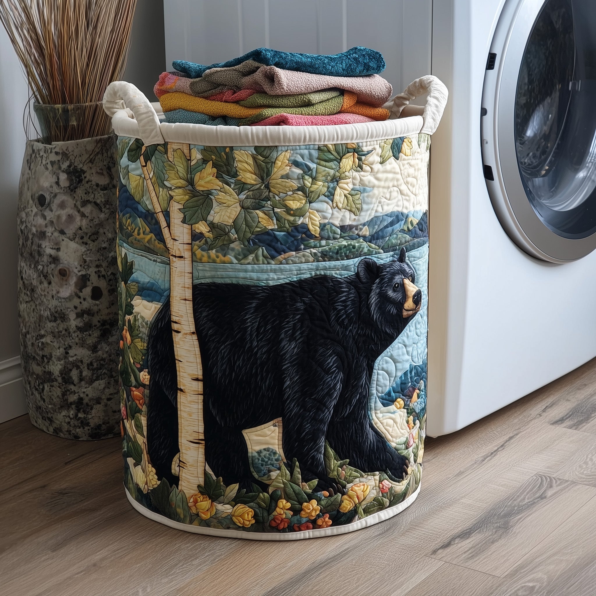 Wilderness Bear Quilted Laundry Basket Ideal Present For Newlyweds