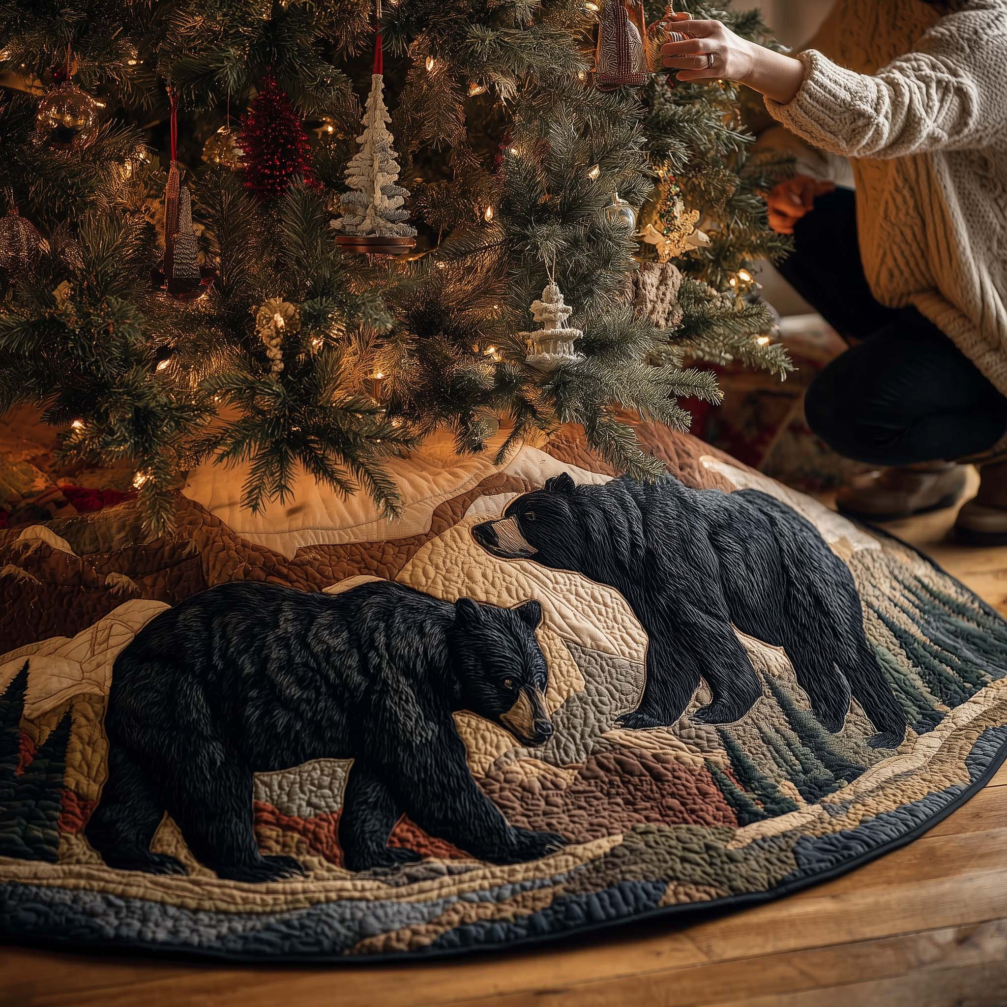 Wilderness Bear Quilted Tree Skirt Indoor Xmas Decorations Perfect Christmas Gifts
