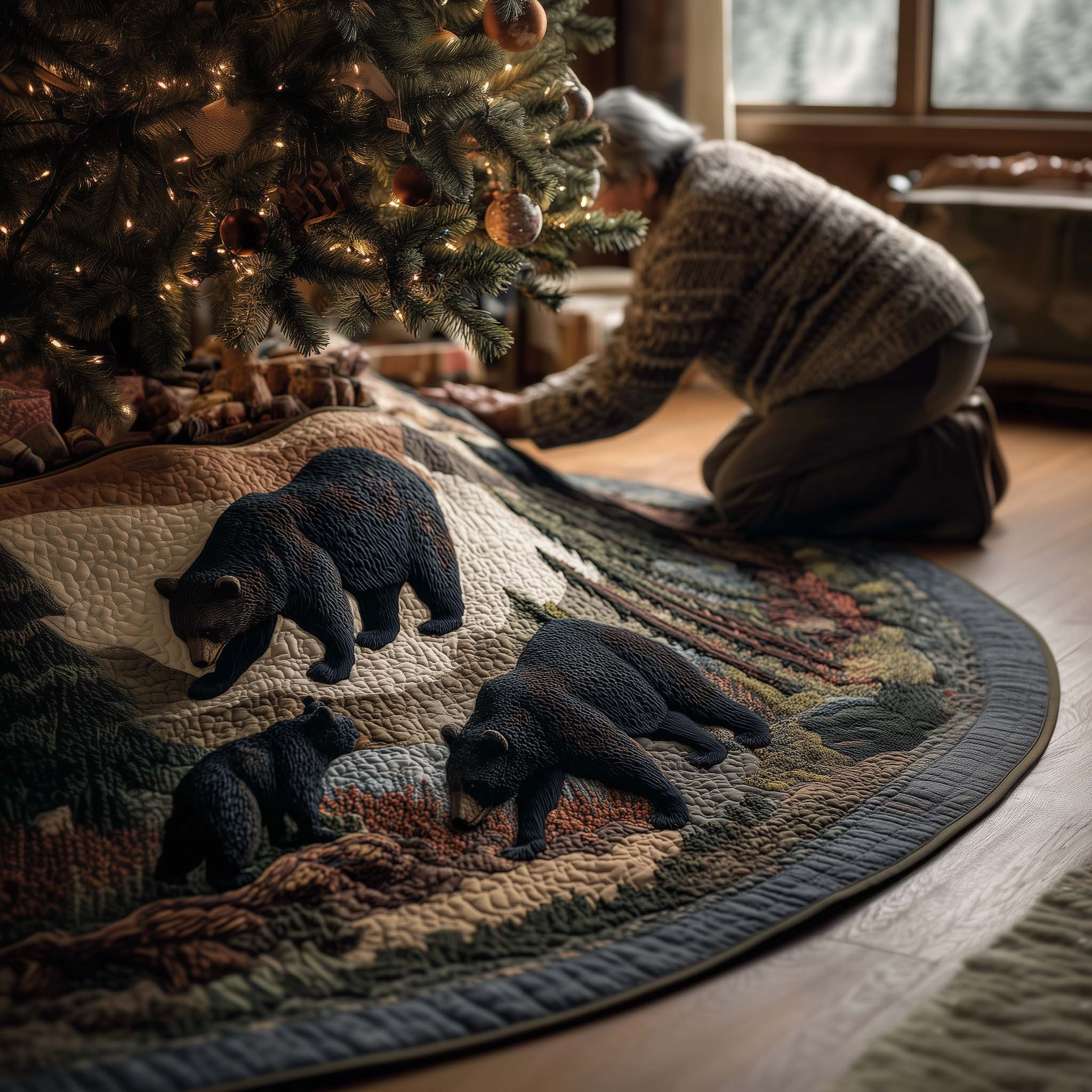 Wilderness Bear Quilted Tree Skirt Seasonal Home Decor Bear Owner Christmas Gifts
