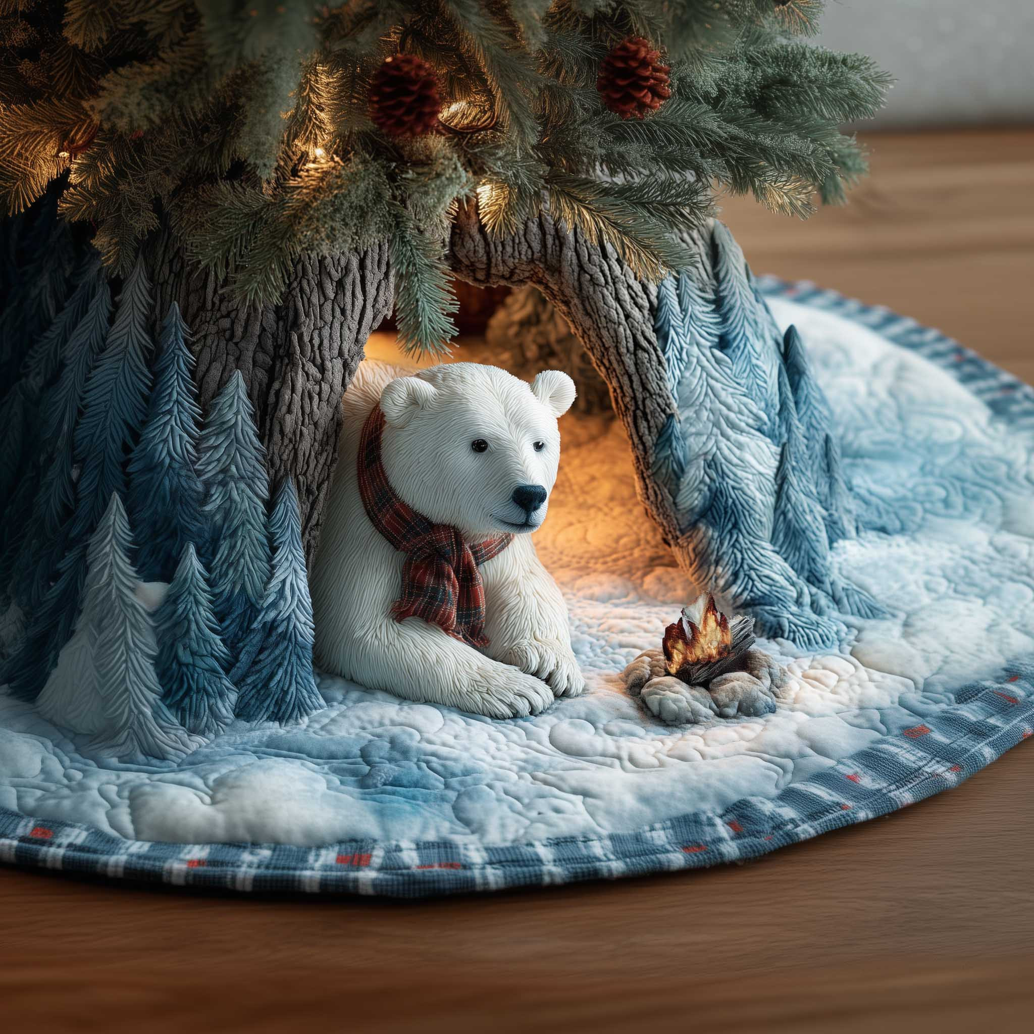 Wilderness Bear Quilted Tree Skirt Seasonal Home Decor Christmas Gifts For Polar Bear Lover