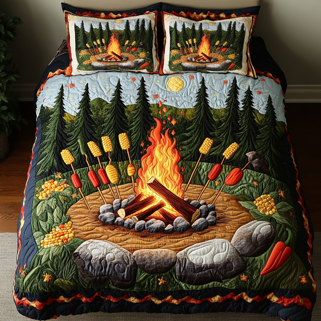 Wilderness Bliss Quilted Bedding Set Aesthetic Room Decor Themed Camping Gifts Items