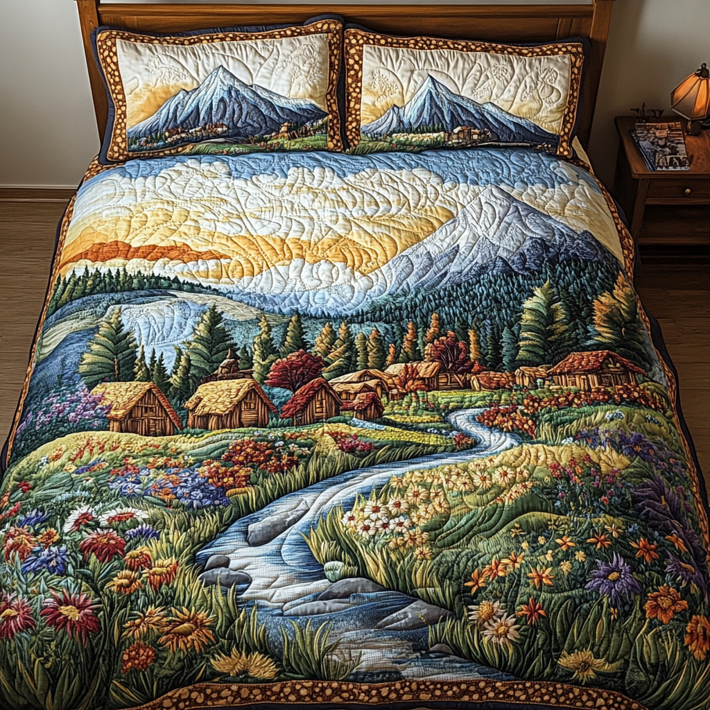 Wilderness Camp Quilted Bedding Set Cute Room Decor Good Gifts For Horse Lovers