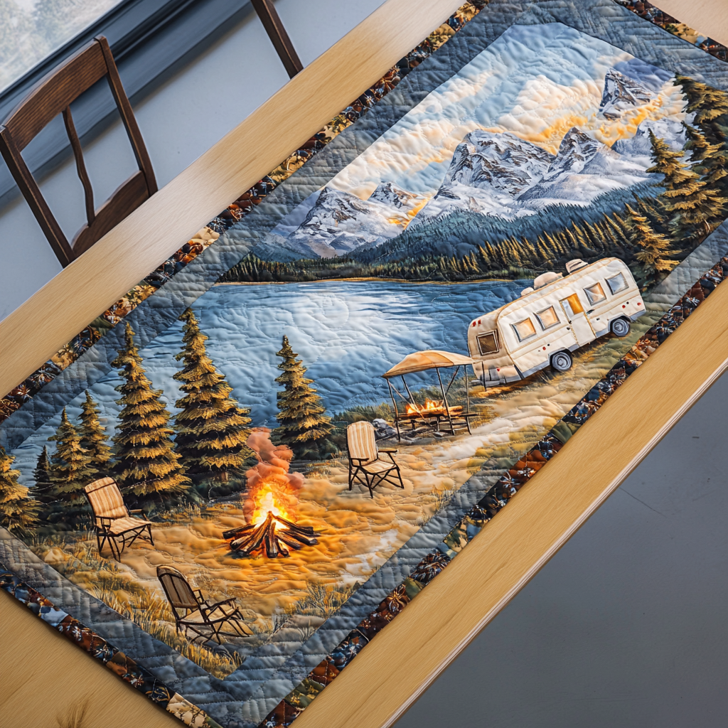 Wilderness Haven Quilted Table Runner Kitchen Decor Gifts For People Who Like Camping