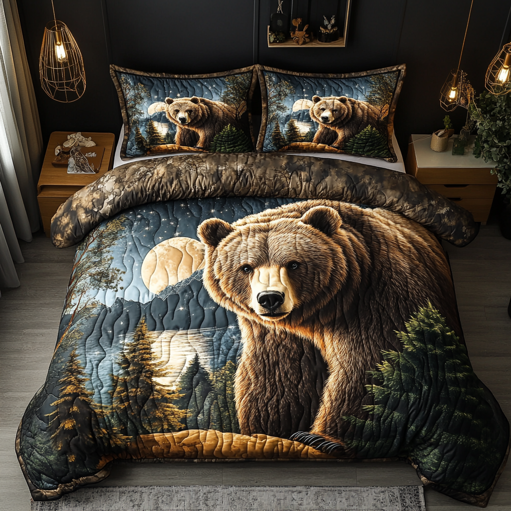Wilderness King Quilted Bedding Set Bed Room Decoration Hunting Themed Gifts